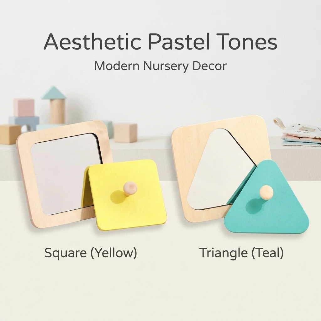 PMZ2323 Hot Sale Mini Wood Visual Stimulus Mirror Montessori Wooden Puzzle Educational Toys Geometric Pattern Baby Toys