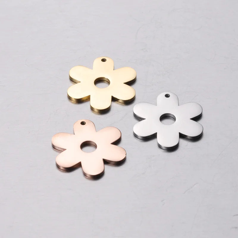 BASQUESUN Factory Wholesale Custom Hot Selling 3D Flower Mirror Stainless Steel DIY Customizable Engraved Pendant Accessories