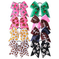 CN 7Inch Grosgrain Ribbon Print Sports Cheer Bow With Elastic Hair Ties Glitter Hair Bows for Girls