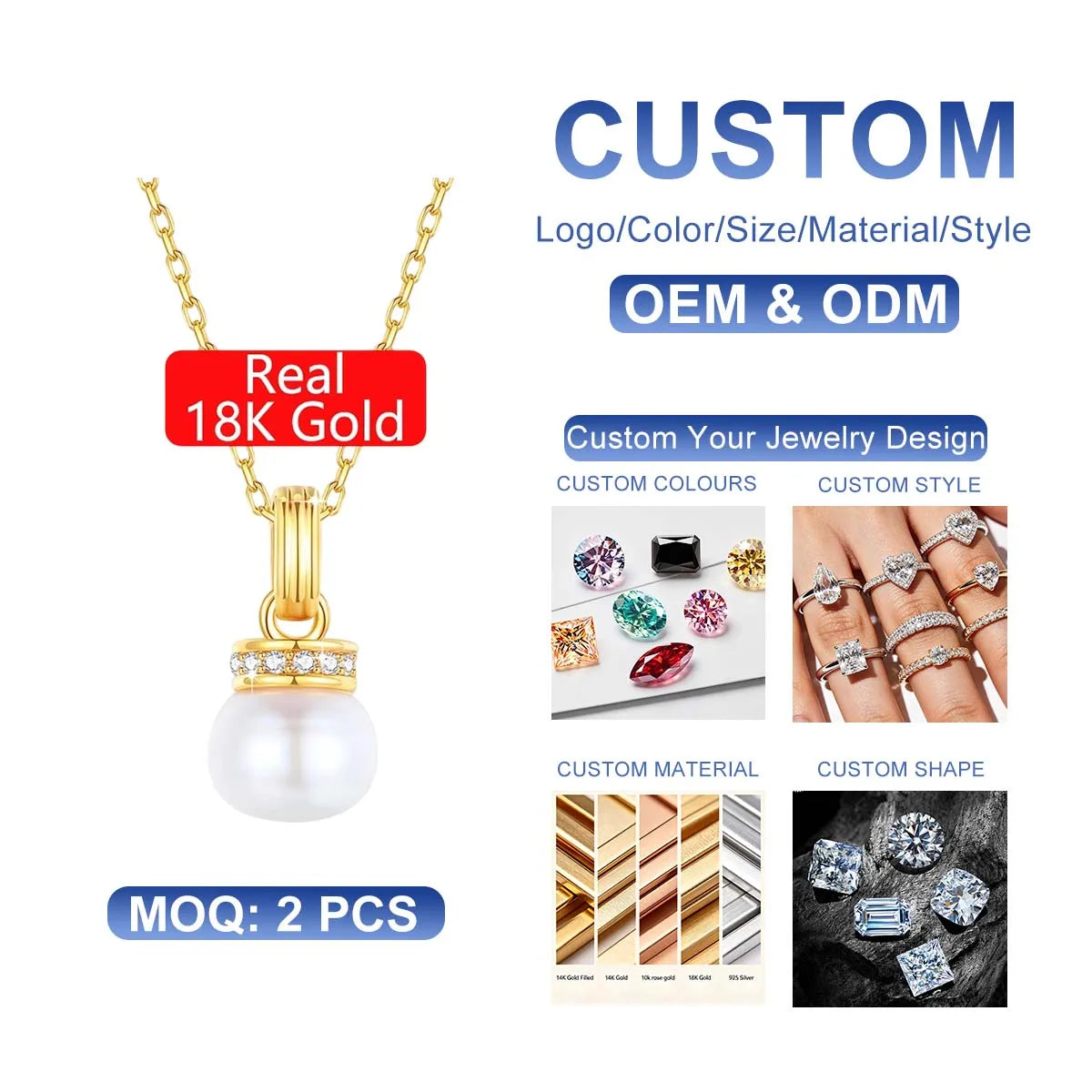 High Quality Yellow Gold Wholesale AU750 18K Gold 5D Woman Natural Pearl Pendant