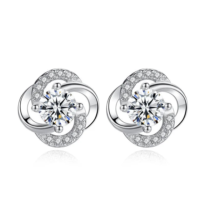 Fashion Simple Personality Korean Style Silver-plated Diamond Rotating Four-leaf Clover Earring Jewelry for Women