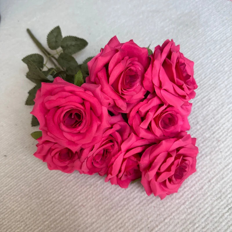 Best Selling Novel Design Autumn Dusty Rust Blue Silk Rose Artificial Flowers Bouquet for Wedding Home Decoration