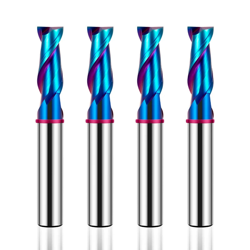 AZZKOR 2F Endmills Color-Ring Blue Nano Coating Tungsten Carbide Flat Bottom Milling Cutter for CNC