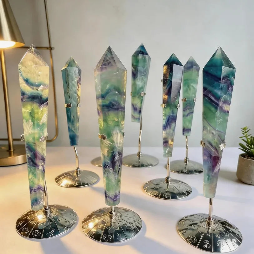 Hot Sale Carved Fluorite Point Wand Natural Crystal Colorful Healing Stone for Tower Decoration