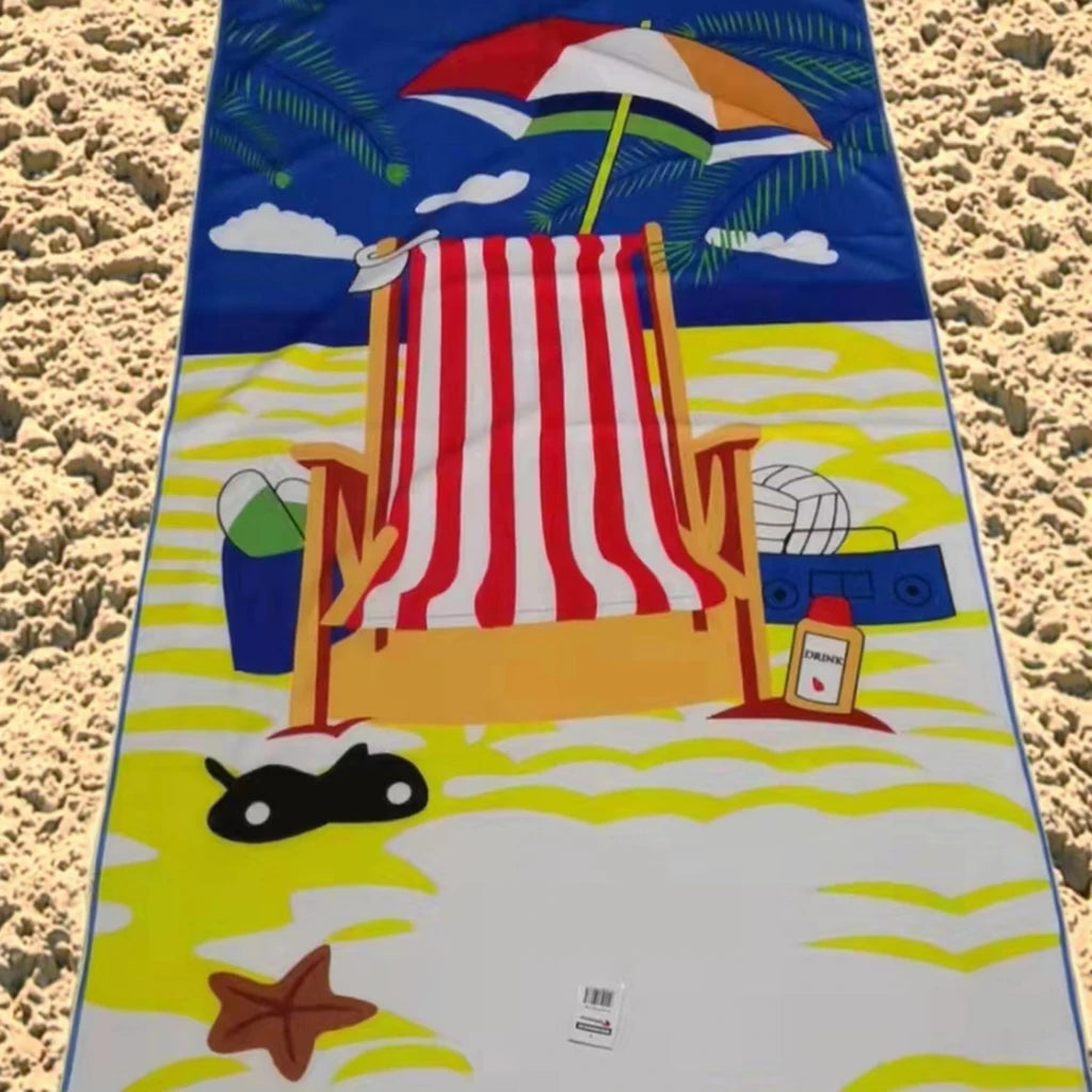 Recycled Polyester Eco-Friendly Oversized Quick-Dry Beach Towel with Sublimation Logo Round Shape 70x140cm for Beach & Swimming