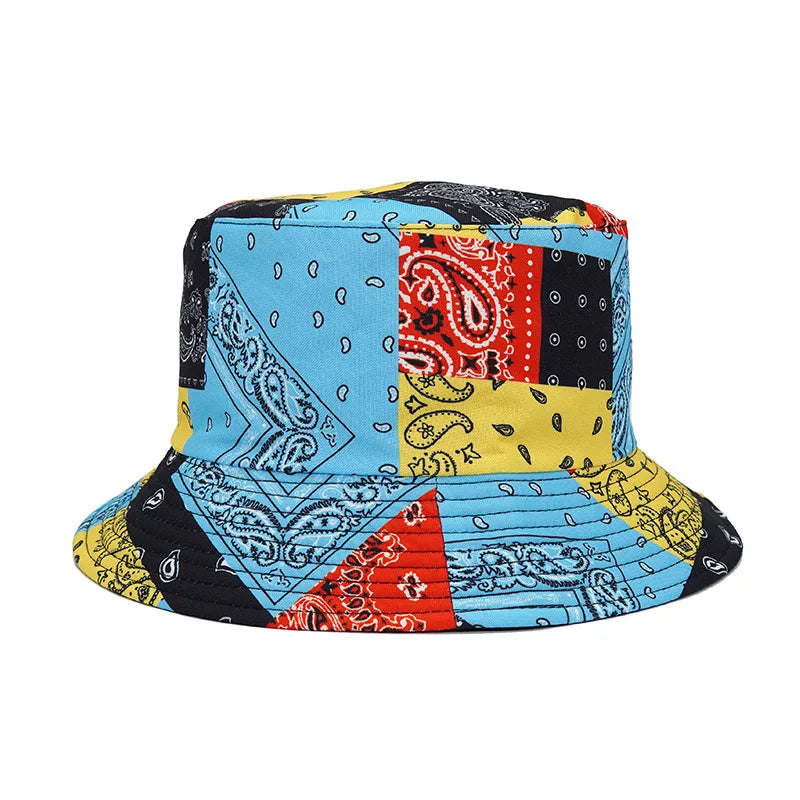 Colorful Patchwork Bandana Reversible Bucket Hat Vintage Paisley Bandana Print 100% Cotton Bucket Hat Bob Gorras Fishermancap
