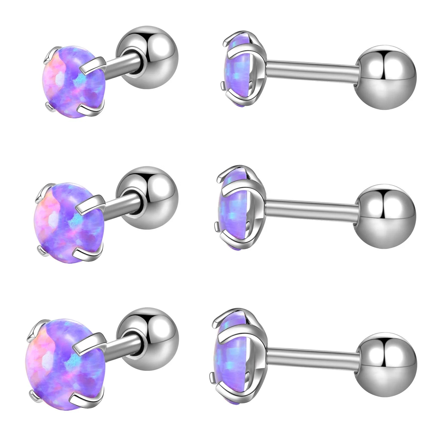 Real Opal 16g 316l Surgical Stainless Steel Cartilage Earrings Studs Set Forward Helix Piercing Jewellery Cartlidge Earrings