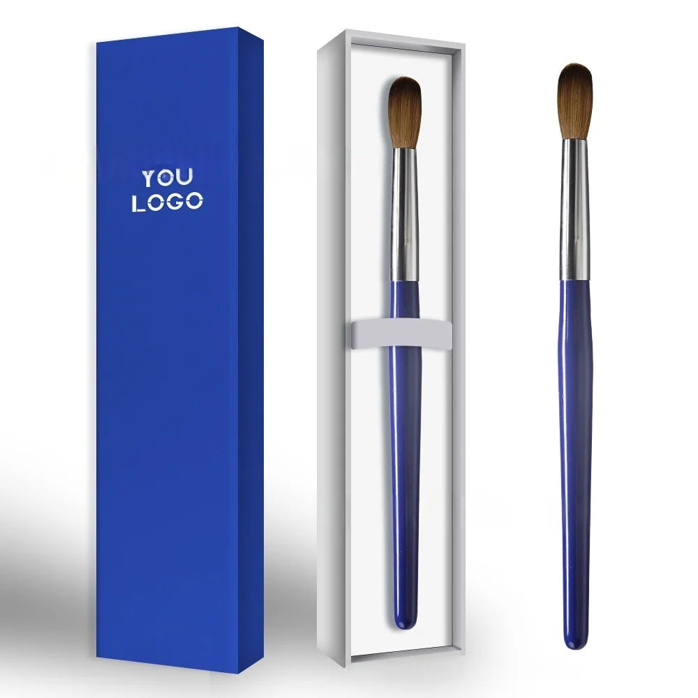 Custom Logo Blue Wood Handle 100% Kolinsky Bristle Nail Art Brush Luxury Oval Acrylic Brush Professional Crimped Nail Art Tools