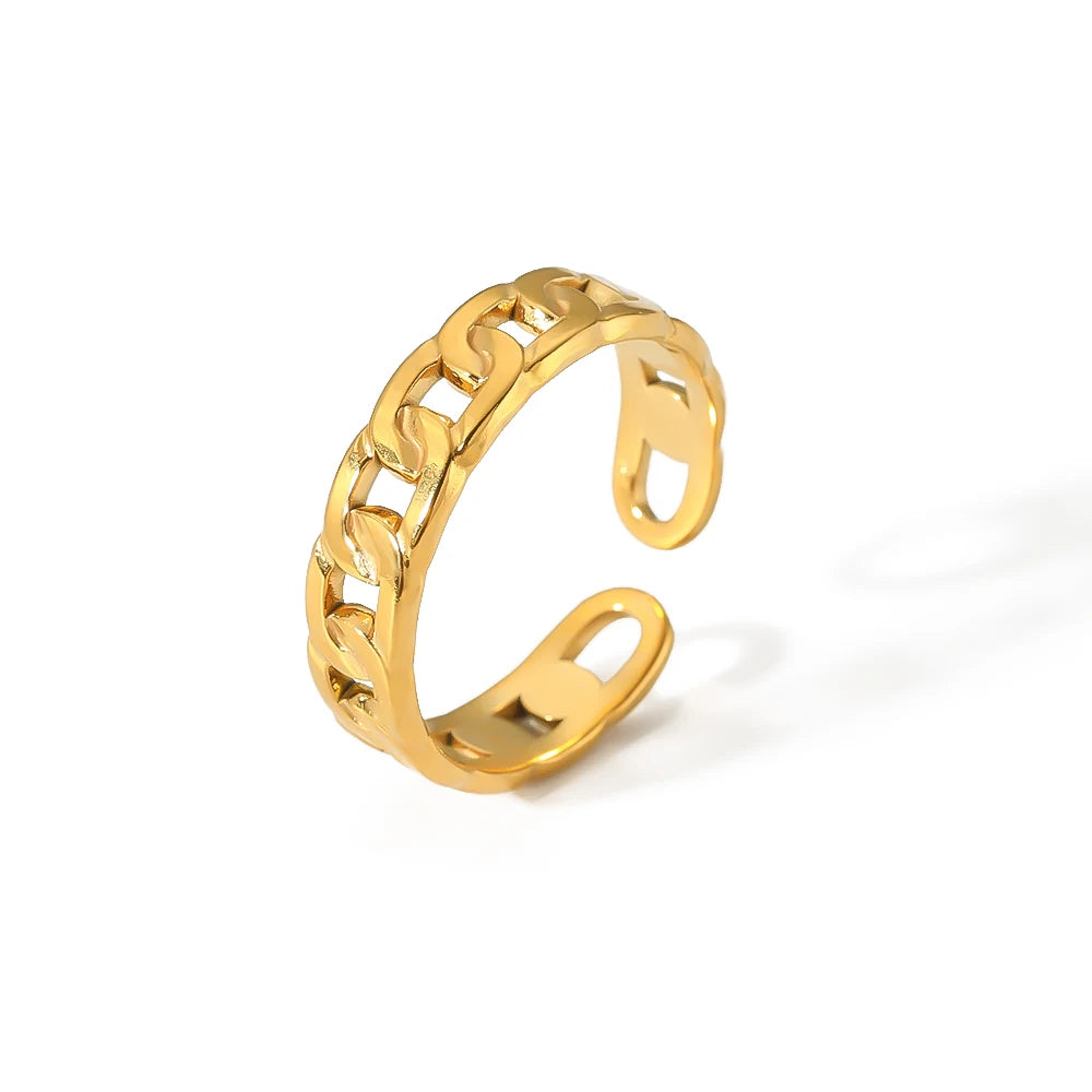 Luxury Square Cute Non Tarnish Jewelry Stainless Steel 18k Gold Plated Simple Chain Rings for Women