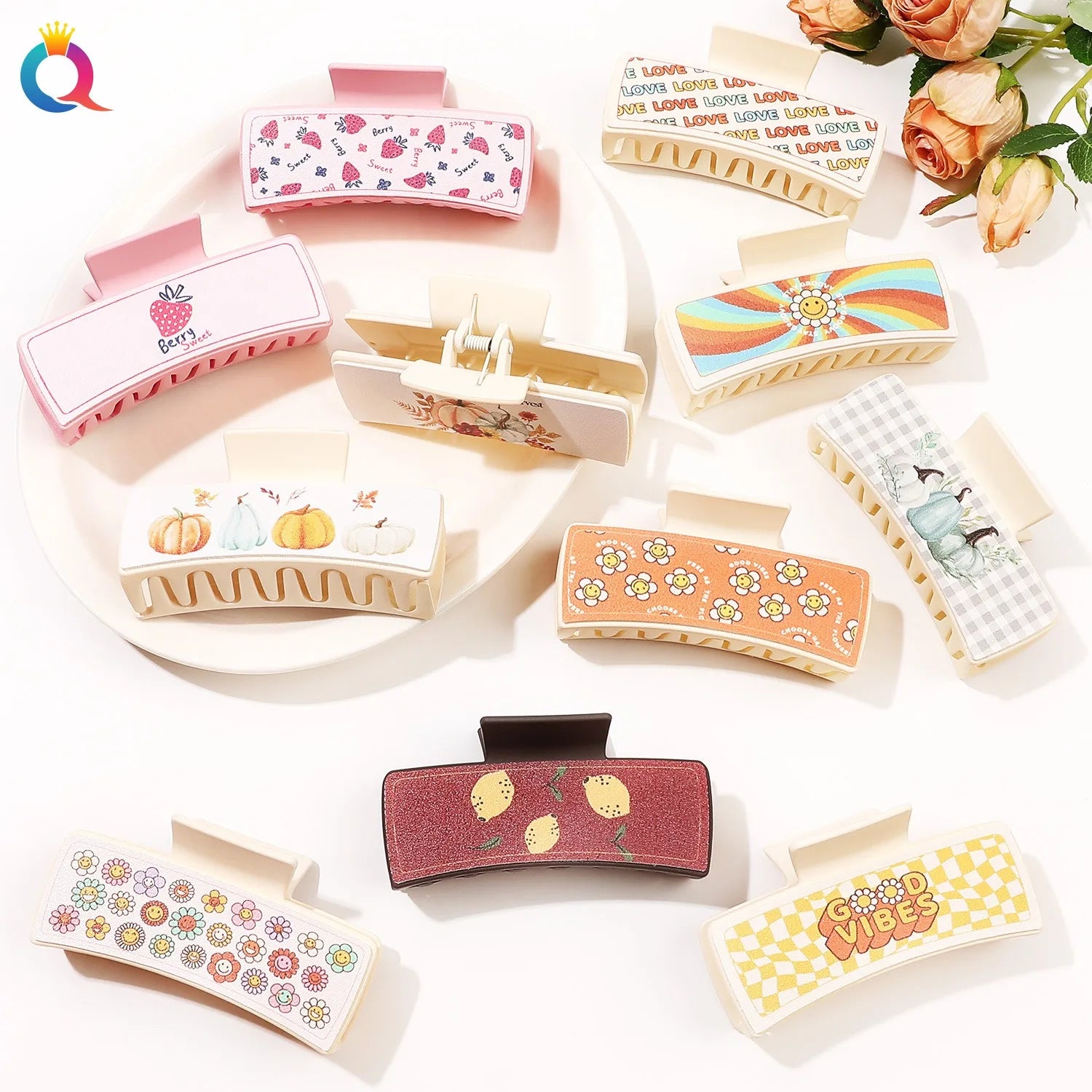 QIYUE PU Shark Clip Print Style Leather Hair Clips Oil-free PU10.5 square Hair Clips Women's Hair Accessories