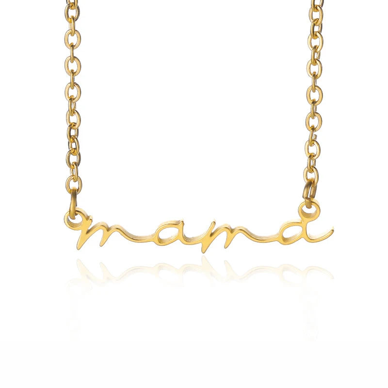 Dainty 18K Gold Mama Necklace Fashion Waterproof Stainless Steel MAMA Necklace Mother's Day Jewelry Gift for Mom