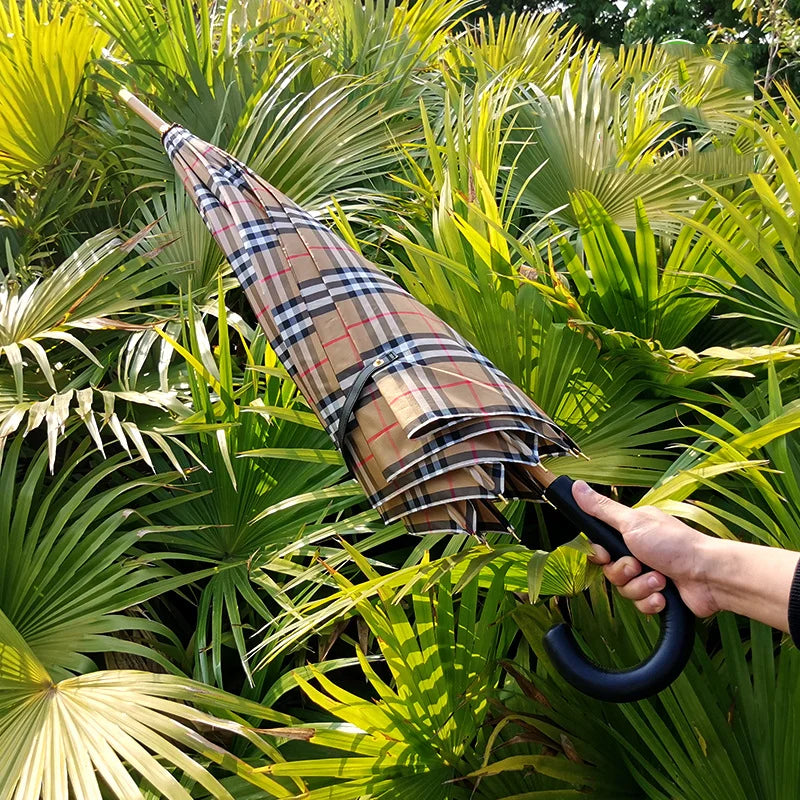 Scotland Check Plaid Wholesale Classic Curve Leather Handle Custom Printing Marketing Promotional Gift Umbrella