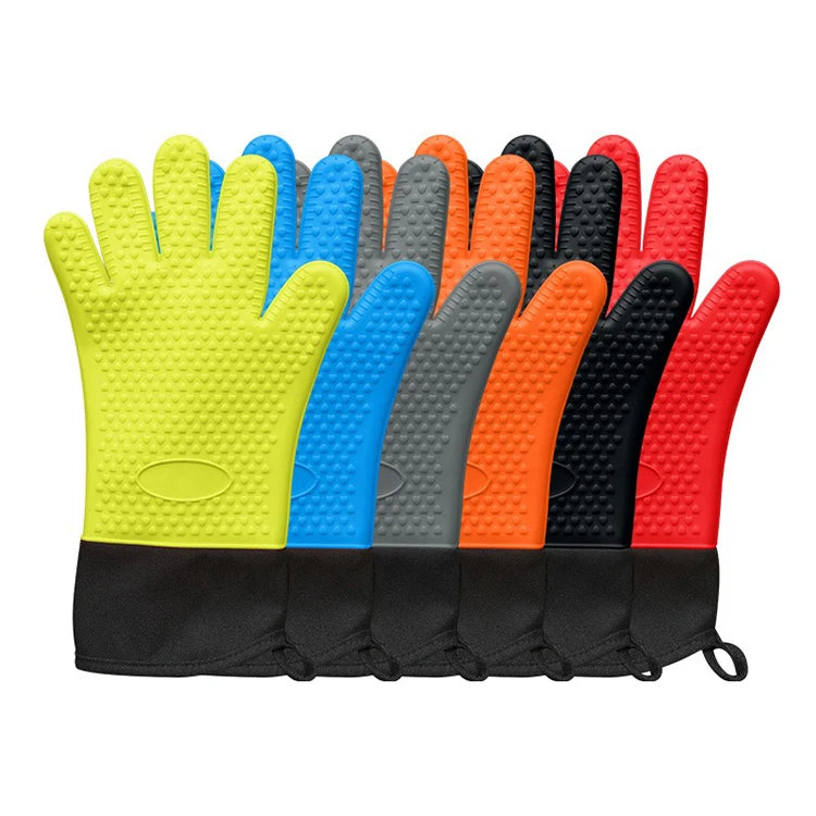 Wholesale Custom Heat Resistant Silicone Oven Mitt Sets Kitchen Cooking Gloves for Grilling BBQ Baking MegaBDM