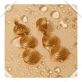 Classic Style 18K Gold Party Waterproof Handmade Stainless Steel Cast Dangle Earrings Long Drop Pendant Fashion Jewelry Charms