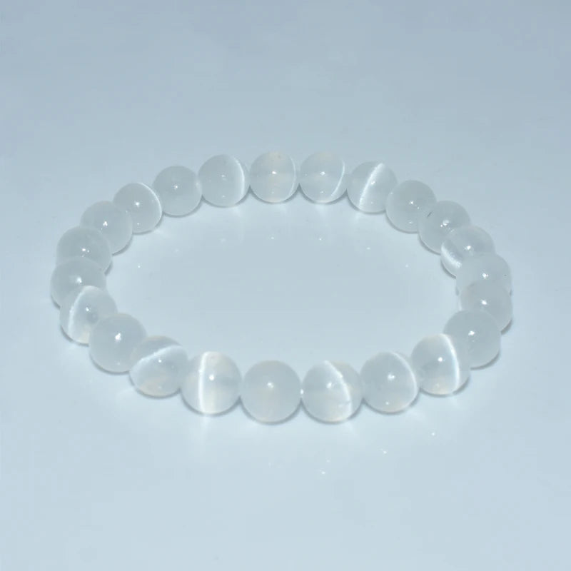Natural Selenite Beads Bracelet 4/6/8/10mm Bohemian Style Religious Jewelry for Gifts Weddings and Parties