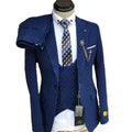 Men's Suits Dot for Men Dark Blue Fashion Notch Lapel Male Blazer Set Formal Casual Wedding Tuxedo 3 Piece (Jacket Vest Pants)