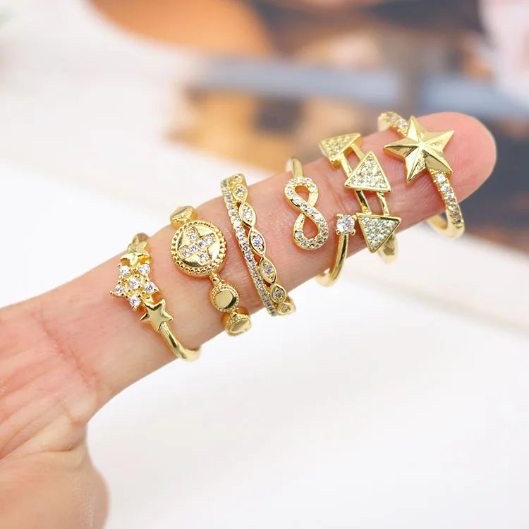 RM1490 Chic Delicate Minimalist Thin 18K Gold Petite Diamond CZ Heart Cross Star Infinity Stacking Rings Gift for Her