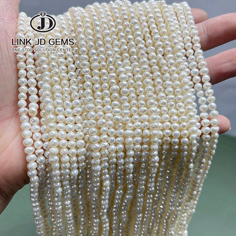 JD 100% Real Natural Freshwater Pearl Beads 4-4.5mm Natural Freshwater Pearl Flushing Round Beads for Jewelry Making