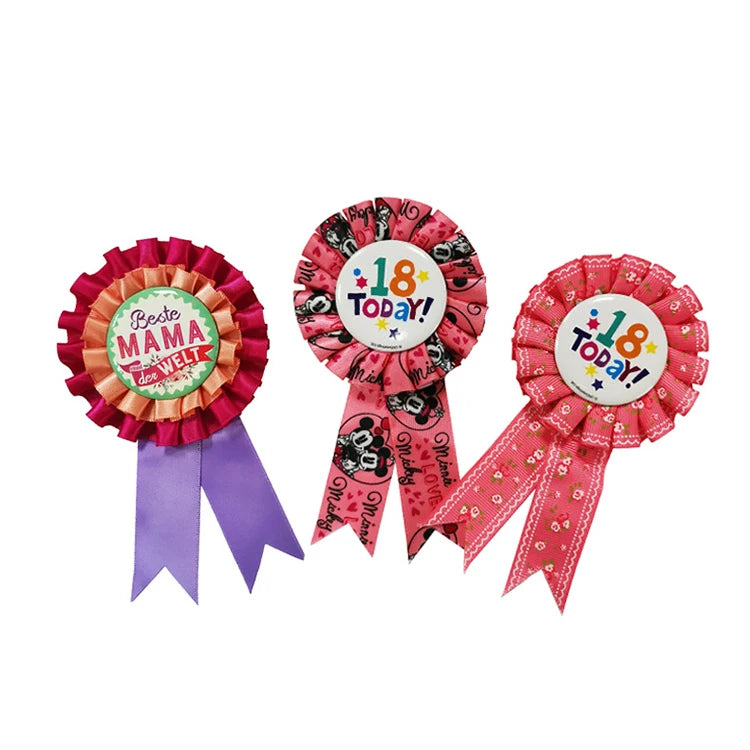 Factory Direct Selling Customized Single Face Satin Party Anniversary Decoration Flower Award Ribbon Rosette