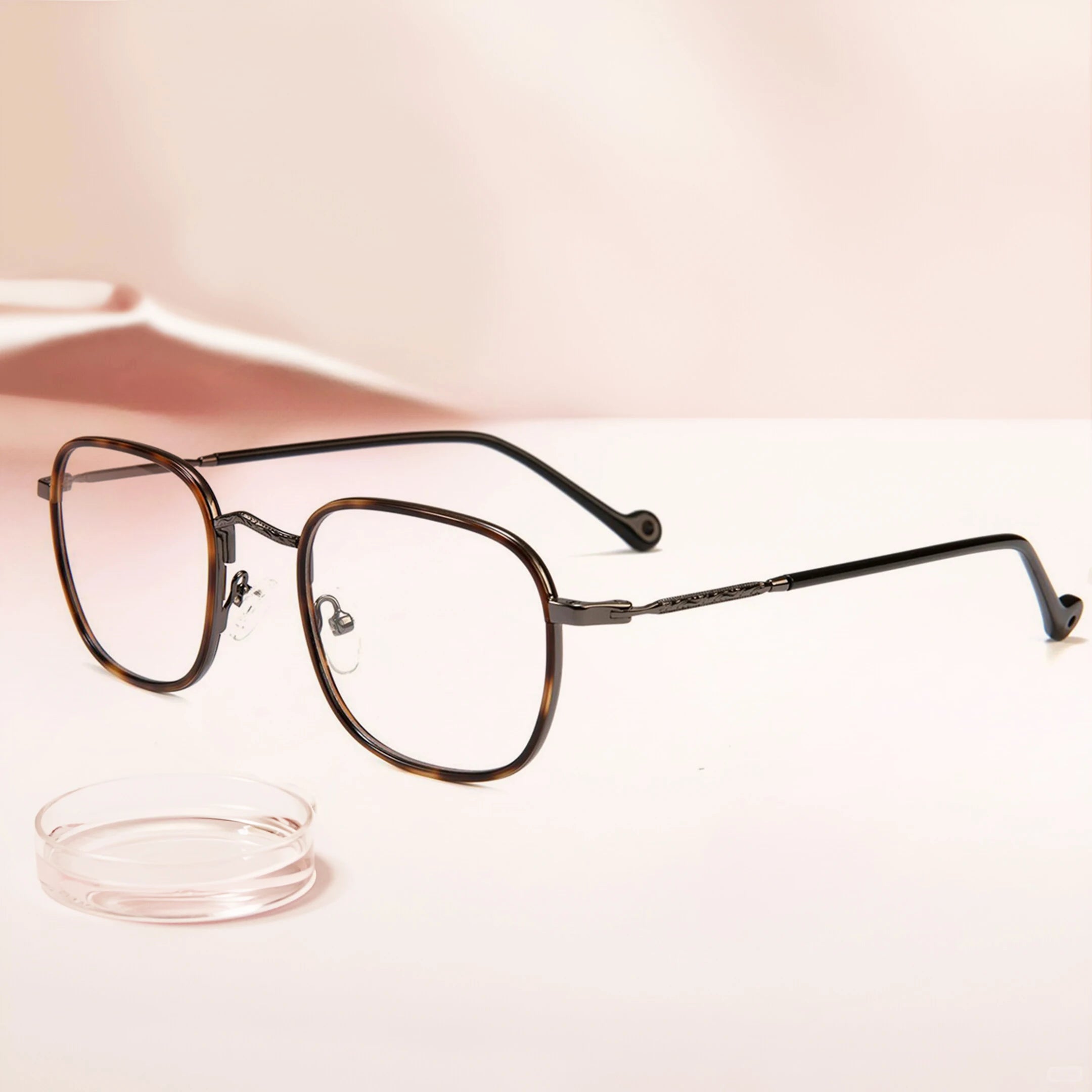 High Quality Retro Fashion Square Luxury Myopia Eyeglasses Frame Custom Logo Metal Glasses Frame Acetate Material Ready Stock