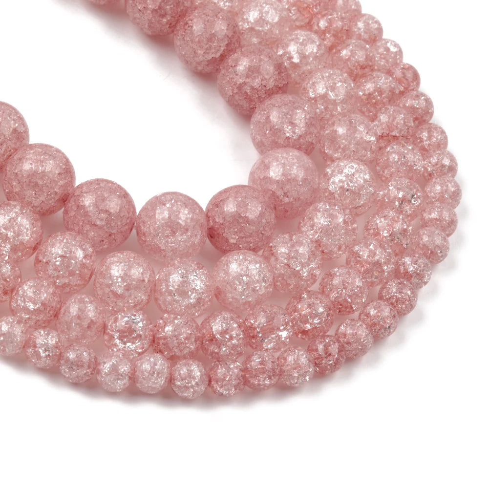 Wholesale Natural Stone 6 8 10mm Pink Cracked Crystal Round Loose Stone Beads for Jewelry Diy Making