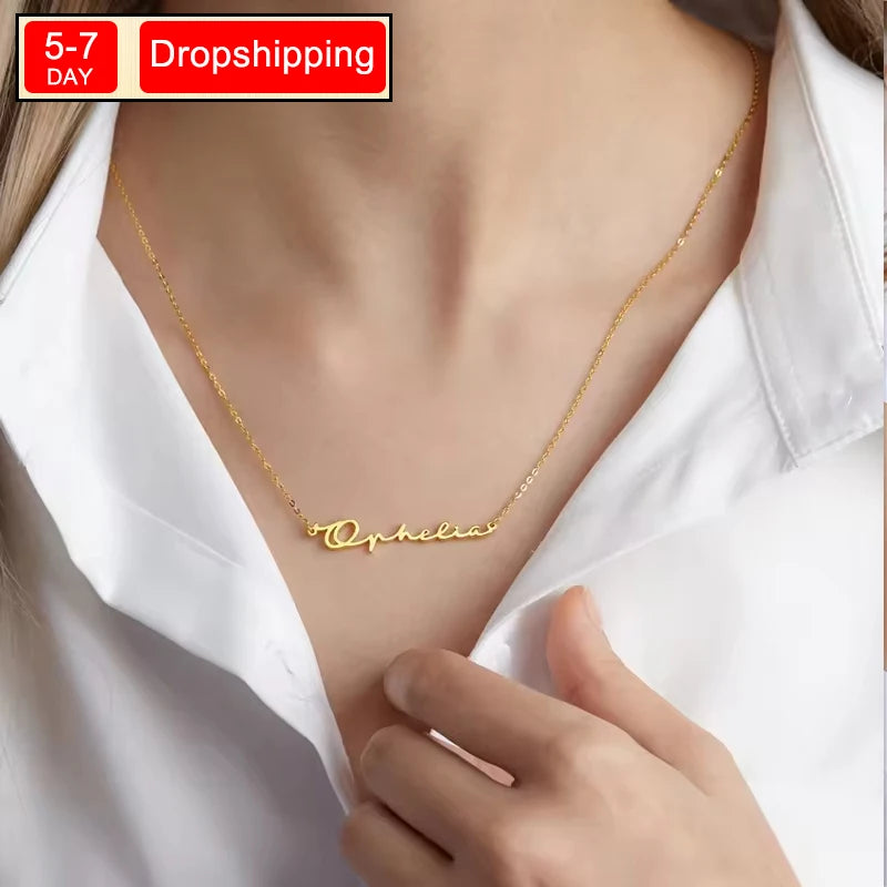 New North Custom Name Necklace Handwriting Personalized Jewelry Stainless Steel Custom Logo Nameplate Choker Pendant Necklaces