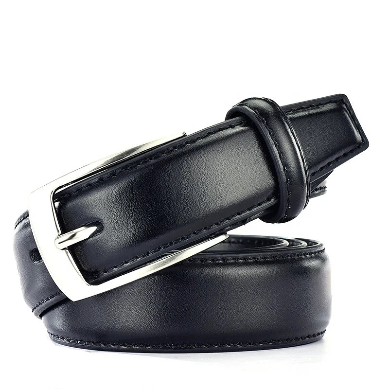 Formal Black Brown Business Dress Cowhide Leather Men's Thin Belts Classic With Pin Buckle