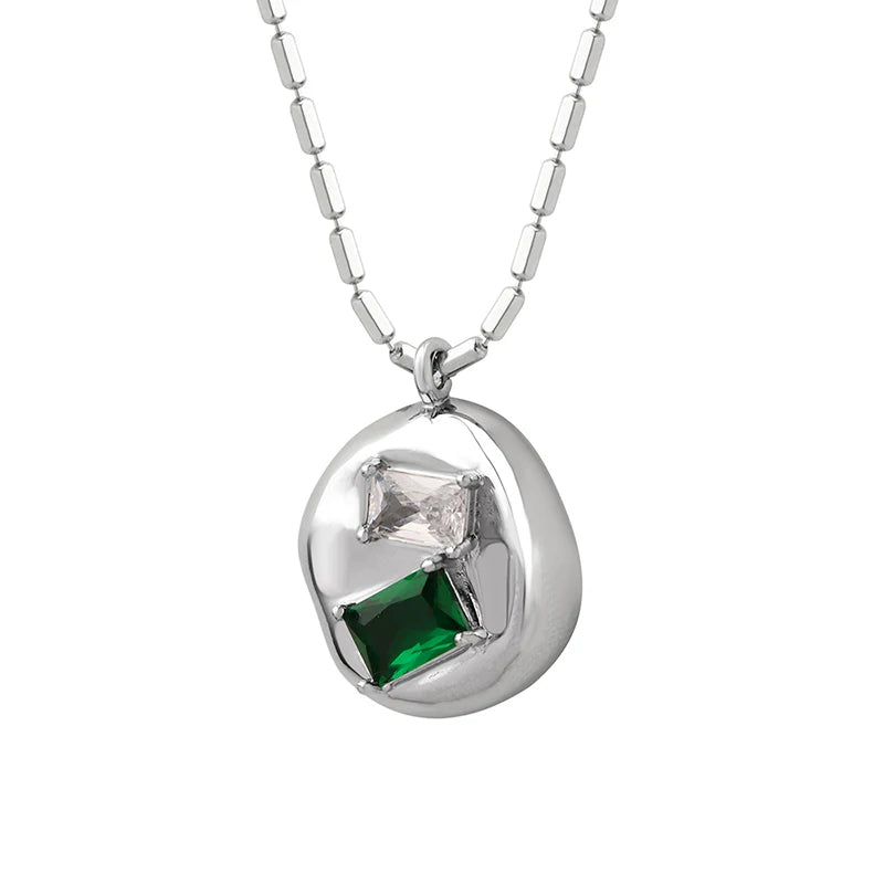 Wholesale Irregular Round Green and White Zirconia Necklace with 18k Gold Plating