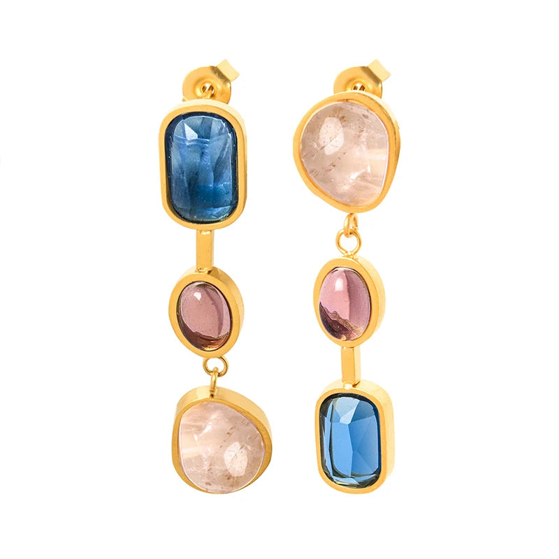 Designer Crystal Earrings Asymmetric Glass Stone Color Earrings