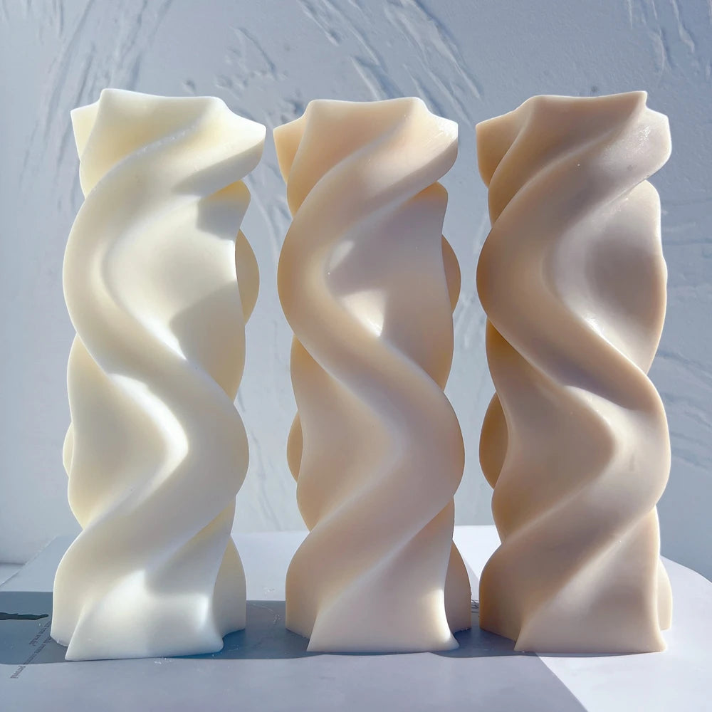 Swirl Candle Silicone Molds Irregular Geometric Sculptured Mould Twirl Pillar Wax Candles Mold for Art Deco
