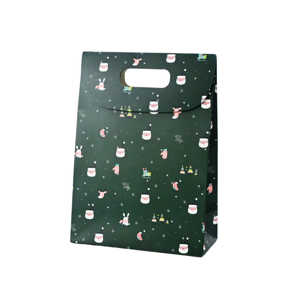 Wholesale Custom Color Merry Christmas Gift Paper Bag Die Cut Paper Bag Handle with Reusable Hook and Loop Switch