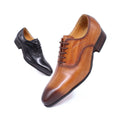 Classic Brown Men Lace up Formal Oxford Genuine Leather Pointed Toe Dress Shoes
