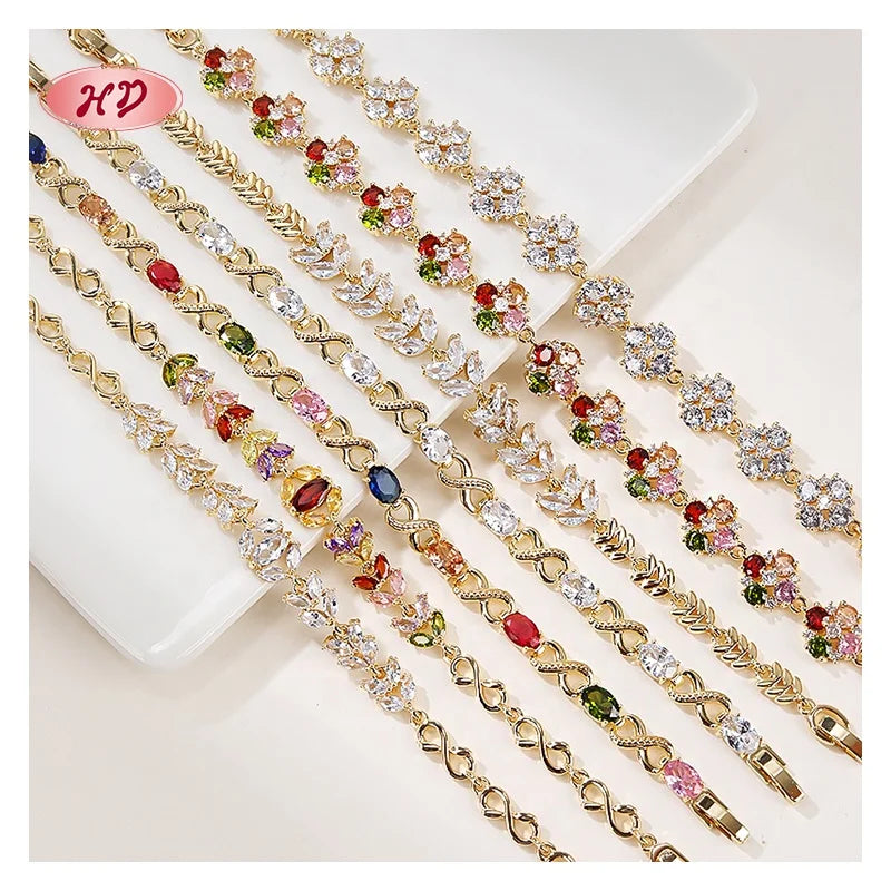 HD Fashion Luxury Jewelry 18K Gold Plated AAA Cubic Zirconia CZ Chian Charm Bracelet for Women