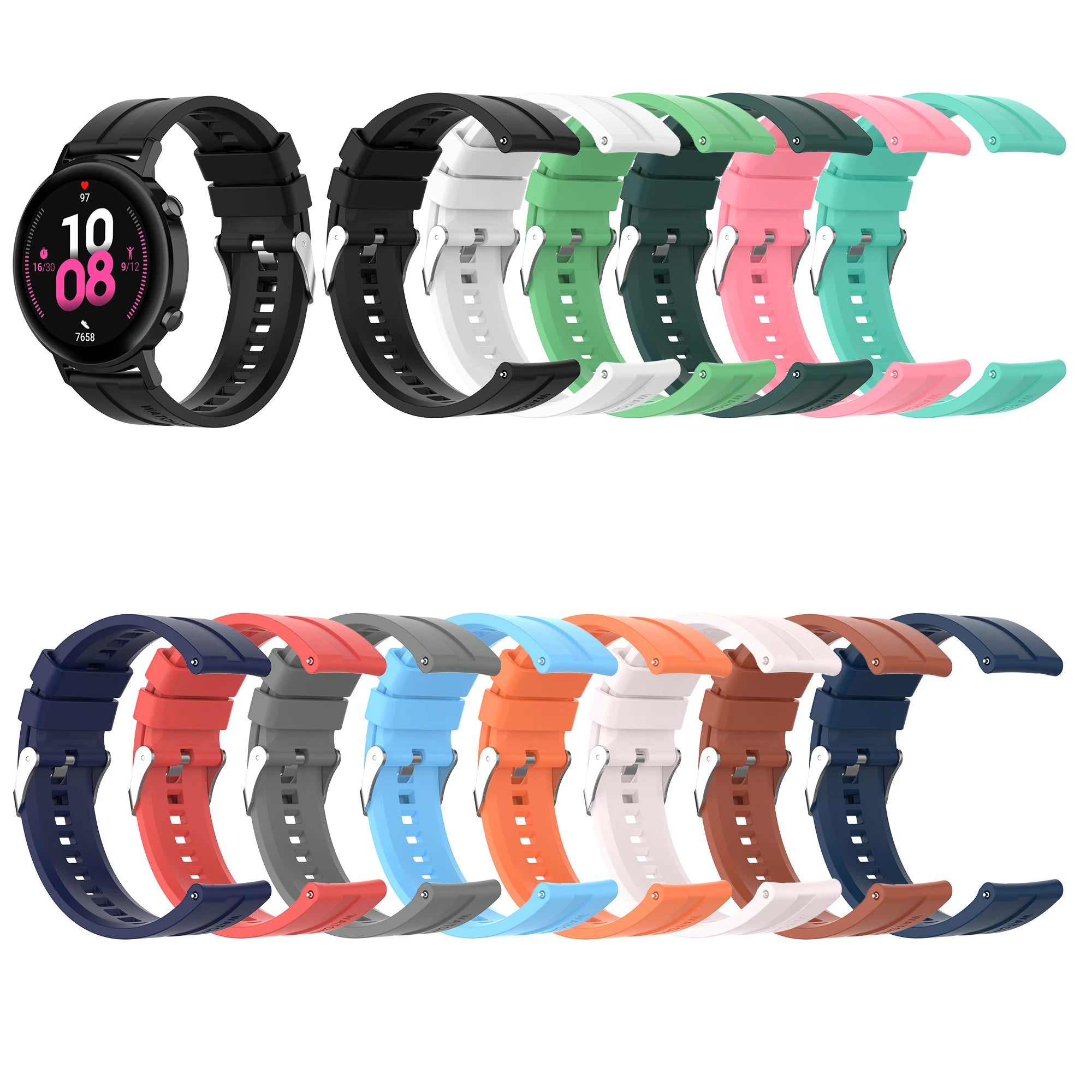 Eraysun Luxury 20mm Waterproof Breathable Adjustable Rubber Strap with Pin Buckle for Watch GT2-14 Colors