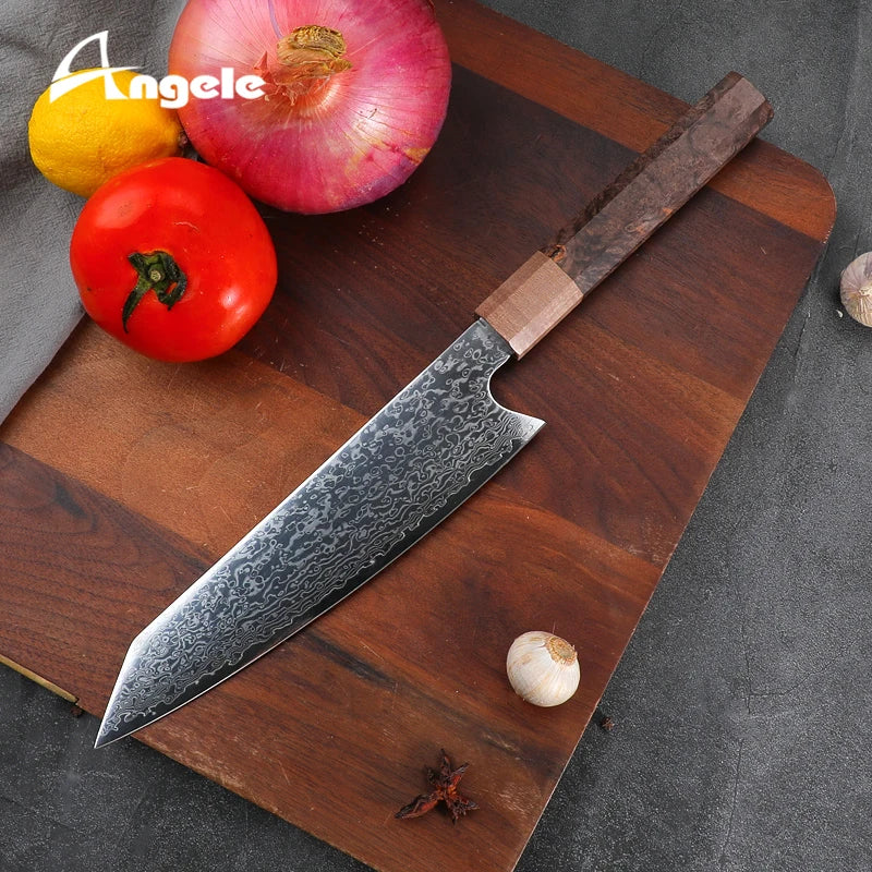 8 Inch Japan Damascus Steel Kitchen Kiritsuke Chef Knife With Super Sharp Blade Edge Unique Octagonal Colorful Wood Handle