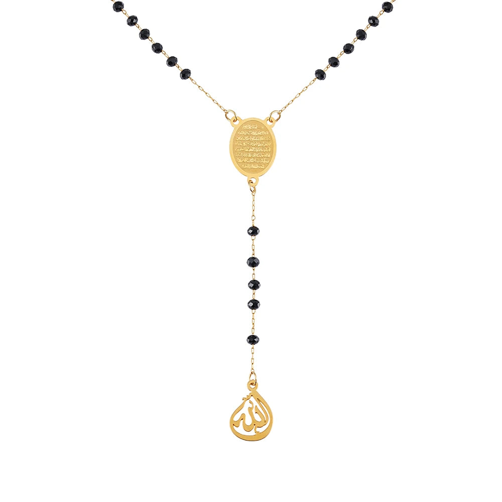 Wholesale Custom Stainless Steel Gold Plated Allah Pendant Rosary Chain Necklace Prayer Beads Islamic Tasbih Muslim