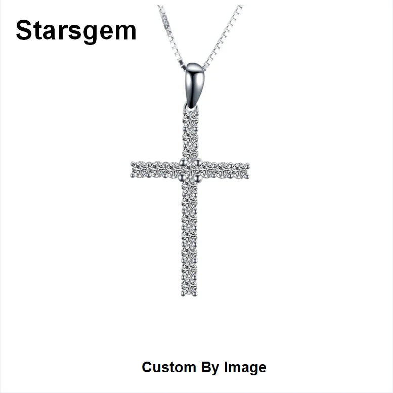 Starsgem Cross Lab Diamond Jewelry 9K Solid Gold Chain Lab Grown Diamond Pendant Necklace