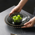 Wholesale Stock Eco-Friendly Custom Color Glass Charger Plate Bowl Set with Gold Rim for Party Use