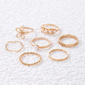 7 Pcs/Set Fashion Sweet Multi Layer Flower Design Hollow Shaped Round Ring Arrow Pattern Open Pearl Ring Jewelry