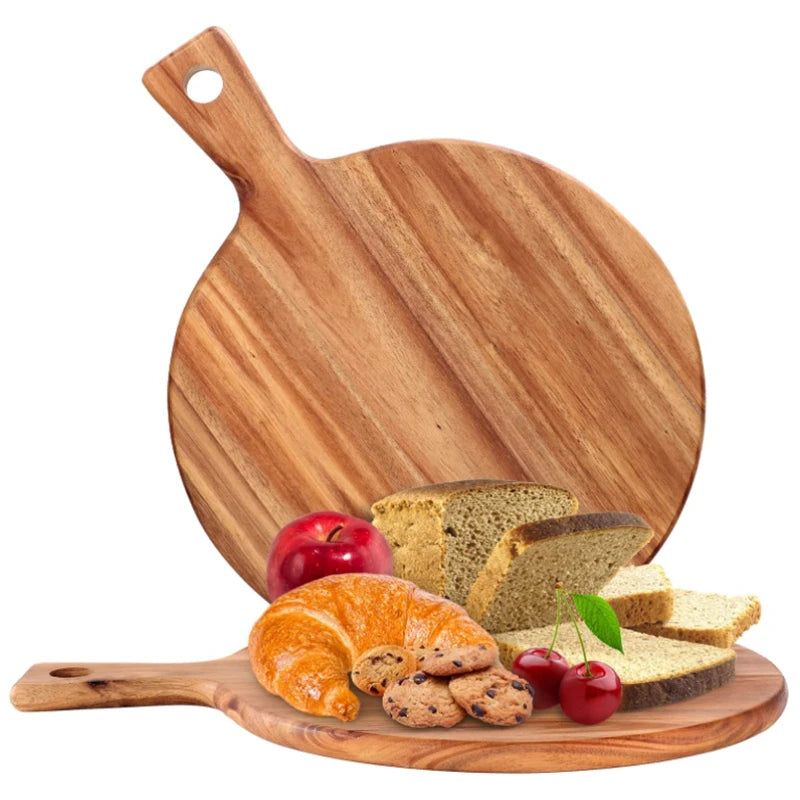 Modern Styles Custom Personal Round Acacia Wood Cutting Board with Handle for Chopping Blocks
