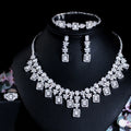 Luxury Saudi Arabia Square Tassel Flower Shaped CZ Jewelry Wedding Drop Earrings Necklace Set for Women Evening Party Accessory