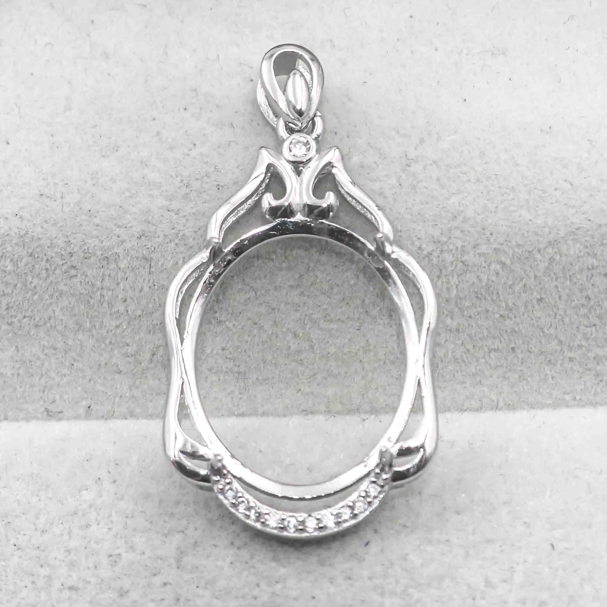 Sterling Silver 14*18mm Semi Mount Pendant Empty Frame Blank Support Setting S925 Base Holder Without Center Stone for DIY Inlay