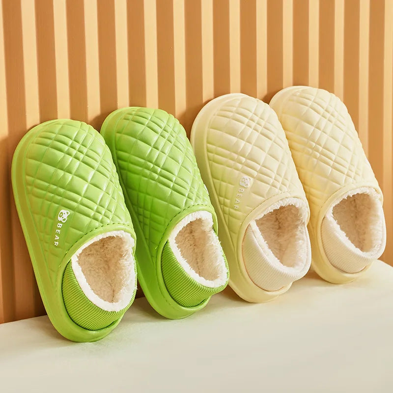 Men's and Women's New Style Warm Cotton Slippers Winter Anti-Slip and Waterproof Plush Cotton PU Shoes