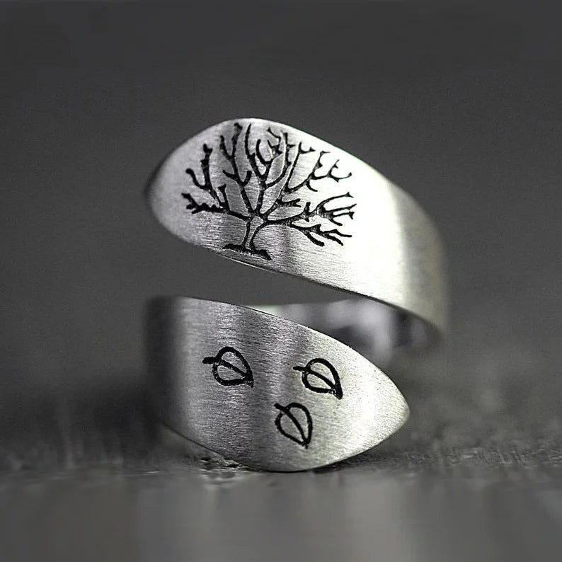 ODM Men's Vintage Wrapping Rings Three Leaves Tree Life Opening Ring 925 Silver Plated Handmade Jewelry Trendy Style Main Brass