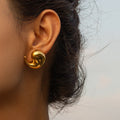 New Arrival 18K Gold Plated Stainless Steel Round Fan Shape Stub Earring Cubic Zirconia Pearl Earrings for Women