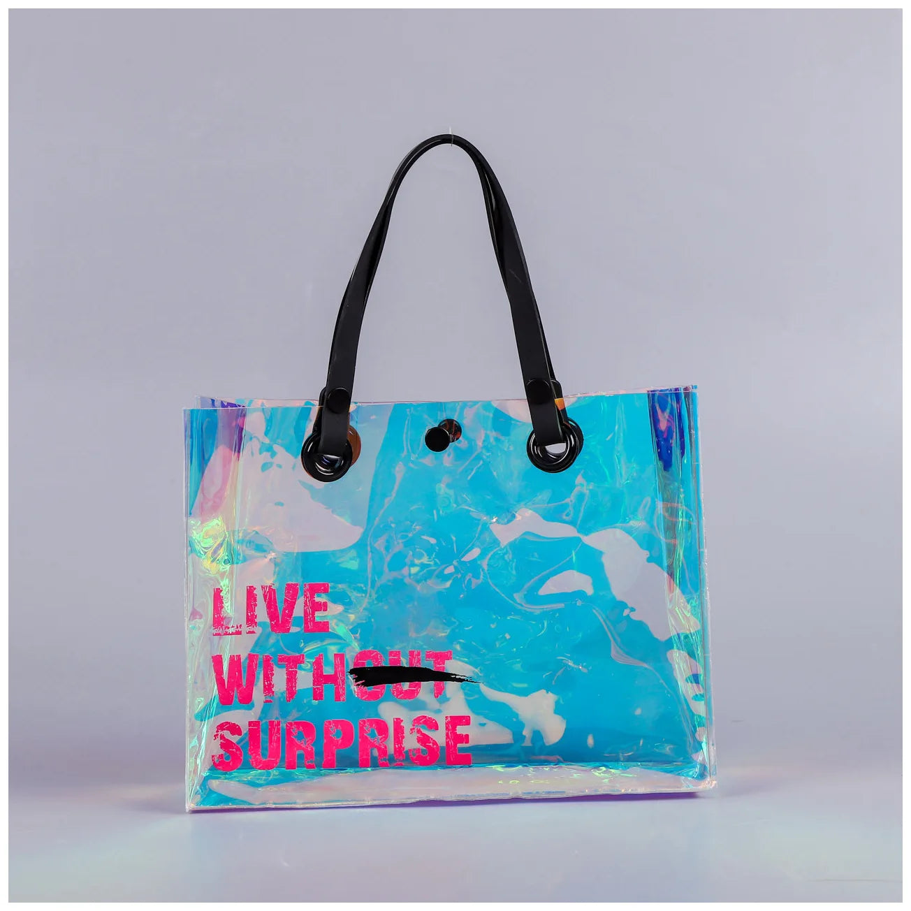 Women's Travel Waterproof TPU Tote Bag Long PP Webbing Custom Logo Letter Pattern Snap Button Closure-Outdoor Daily Use Gift