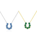 Women's 925 Sterling Silver Clavicle Chain Necklace U-Shaped Pendant Horseshoe Green Blue Zirconia Exquisite Gold for Birthday