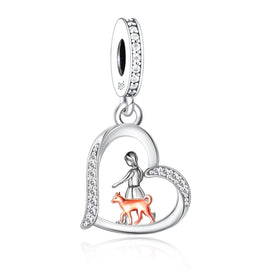 Fit Original Pan Charms Bracelet 925 Sterling Silver Dog and Girl Walk Together Bead for Women Jewelry Making