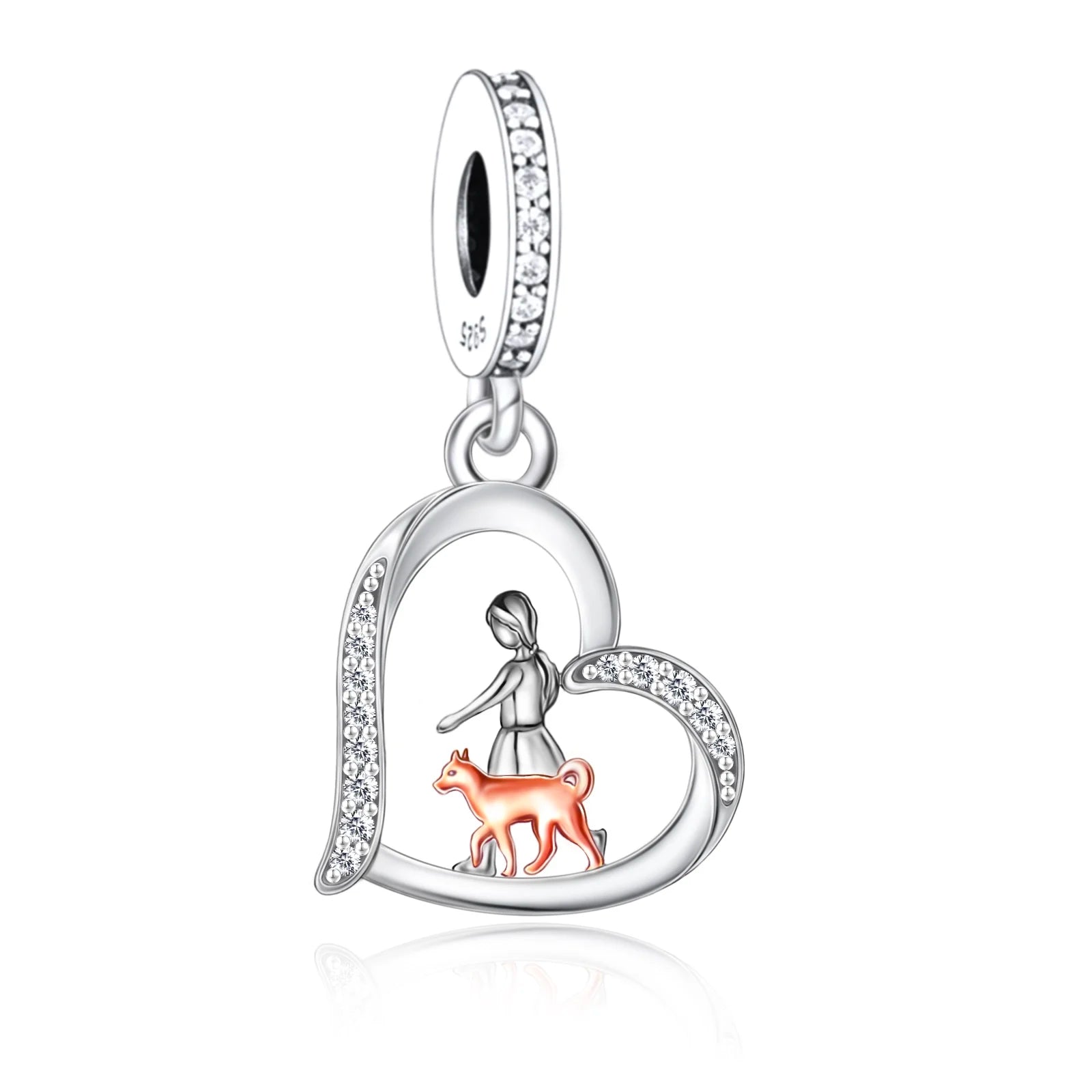 Fit Original Pan Charms Bracelet 925 Sterling Silver Dog and Girl Walk Together Bead for Women Jewelry Making
