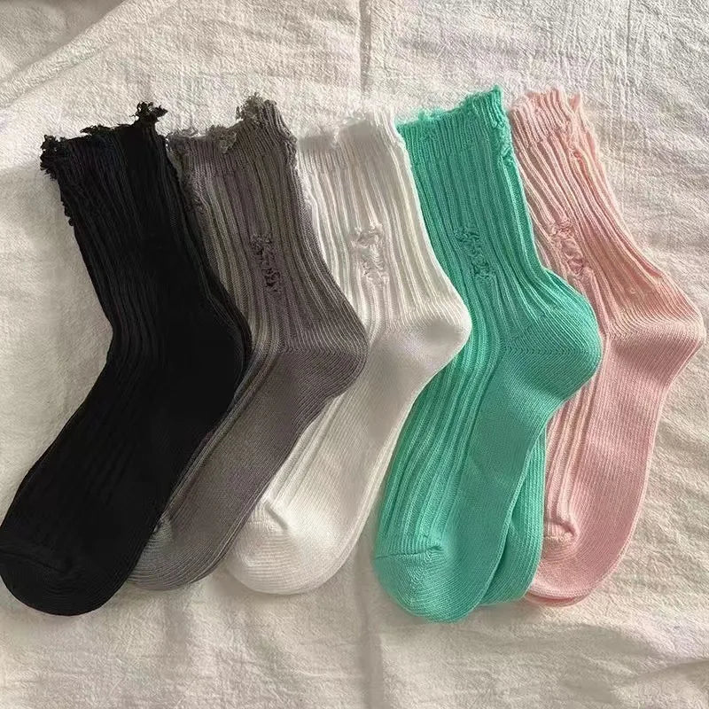 Hole Socks Women Beggars Wind in the Tube Spring and Summer  Red Pile Stockings Hole Socks
